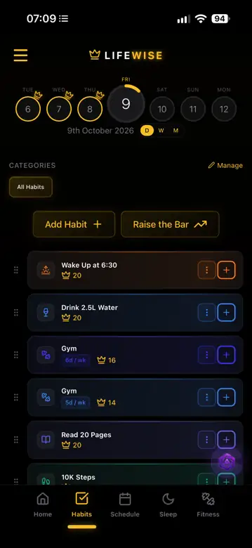 LifeWise Habits screen