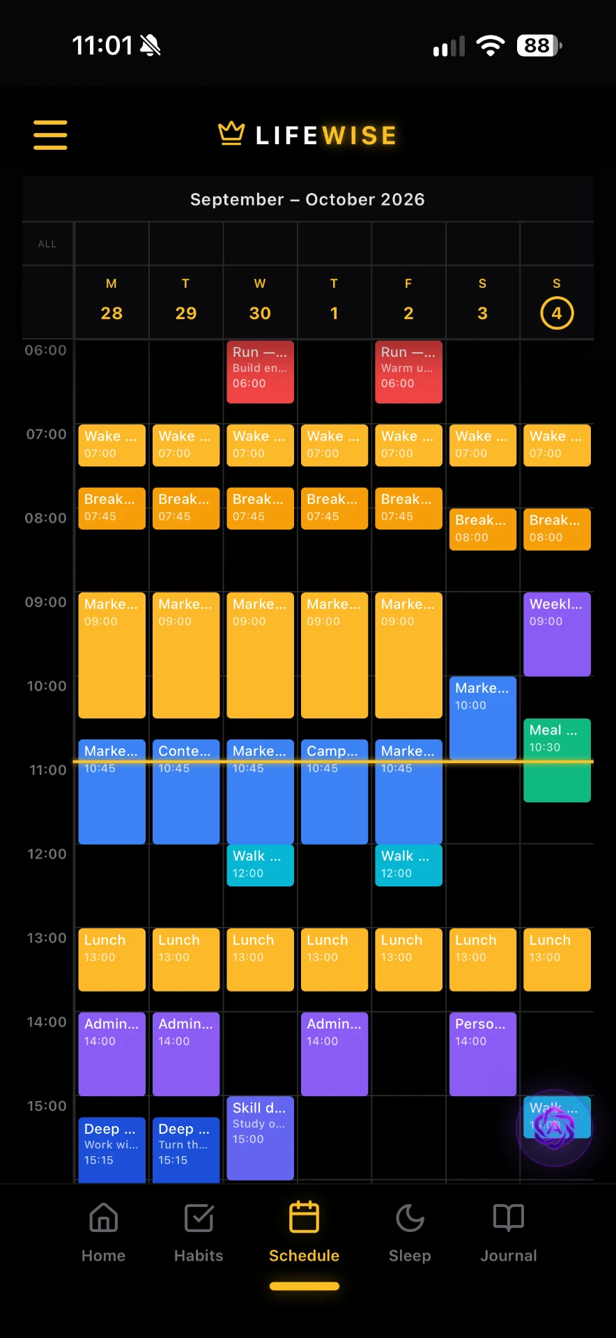 LifeWise Schedule screen